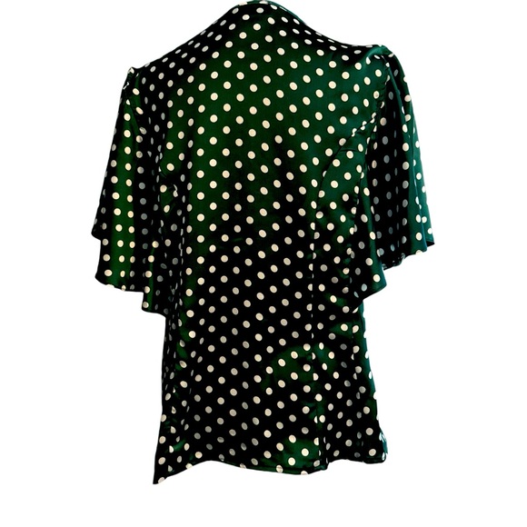 Unique Vintage emerald green and white polka dot blouse with flare sleeves. - Picture 3 of 5